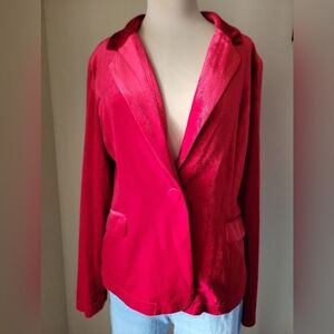MNI Red Velvet Boyfriend Blazer Jacket - Size Large